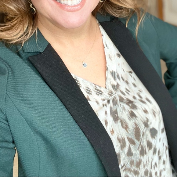 Classic Open-Front Women's Blazer Jacket in Dark Green and Black - Picture 8 of 8